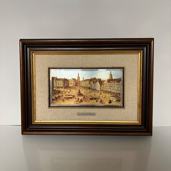 Bottega DArte Munich Marketplace Scene 925 Silver Plate Lithograph Italy Vintage - Picture 5 of 10